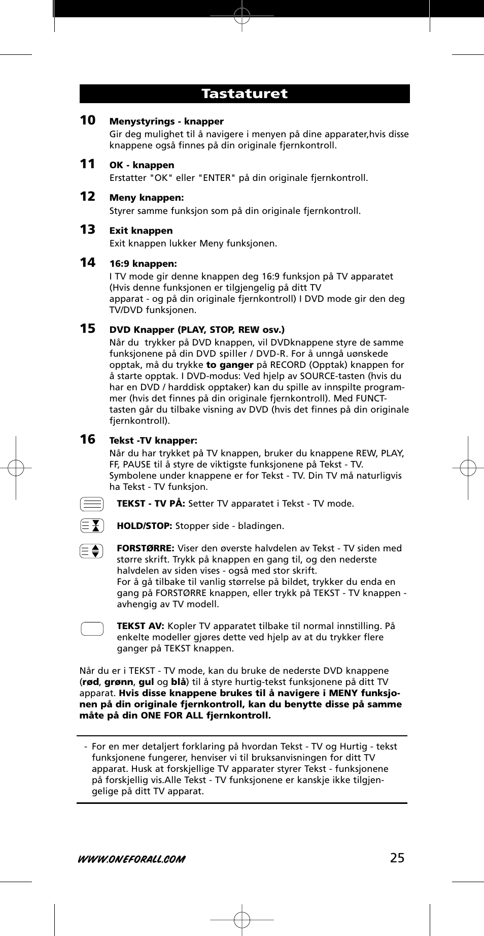 Tastaturet | One for All URC-7721 User Manual | Page 25 / 116