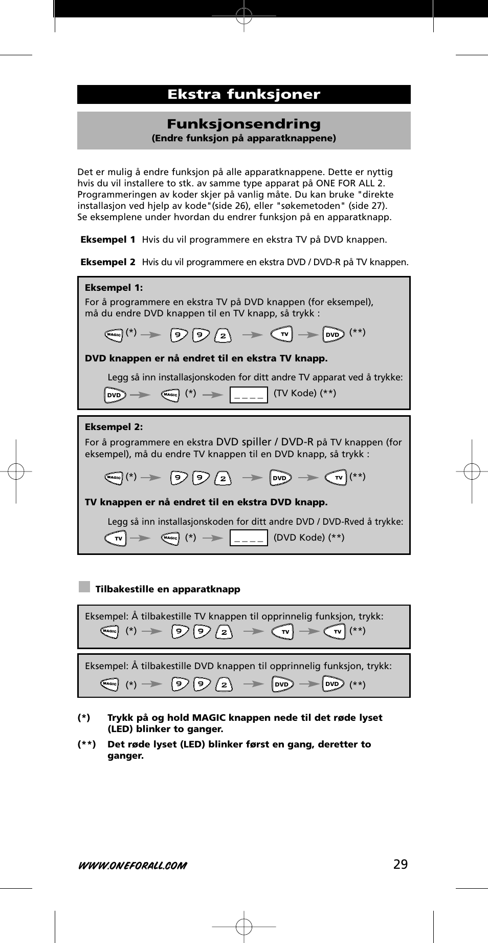 Ekstra funksjoner funksjonsendring | One for All URC-7721 User Manual | Page 29 / 116