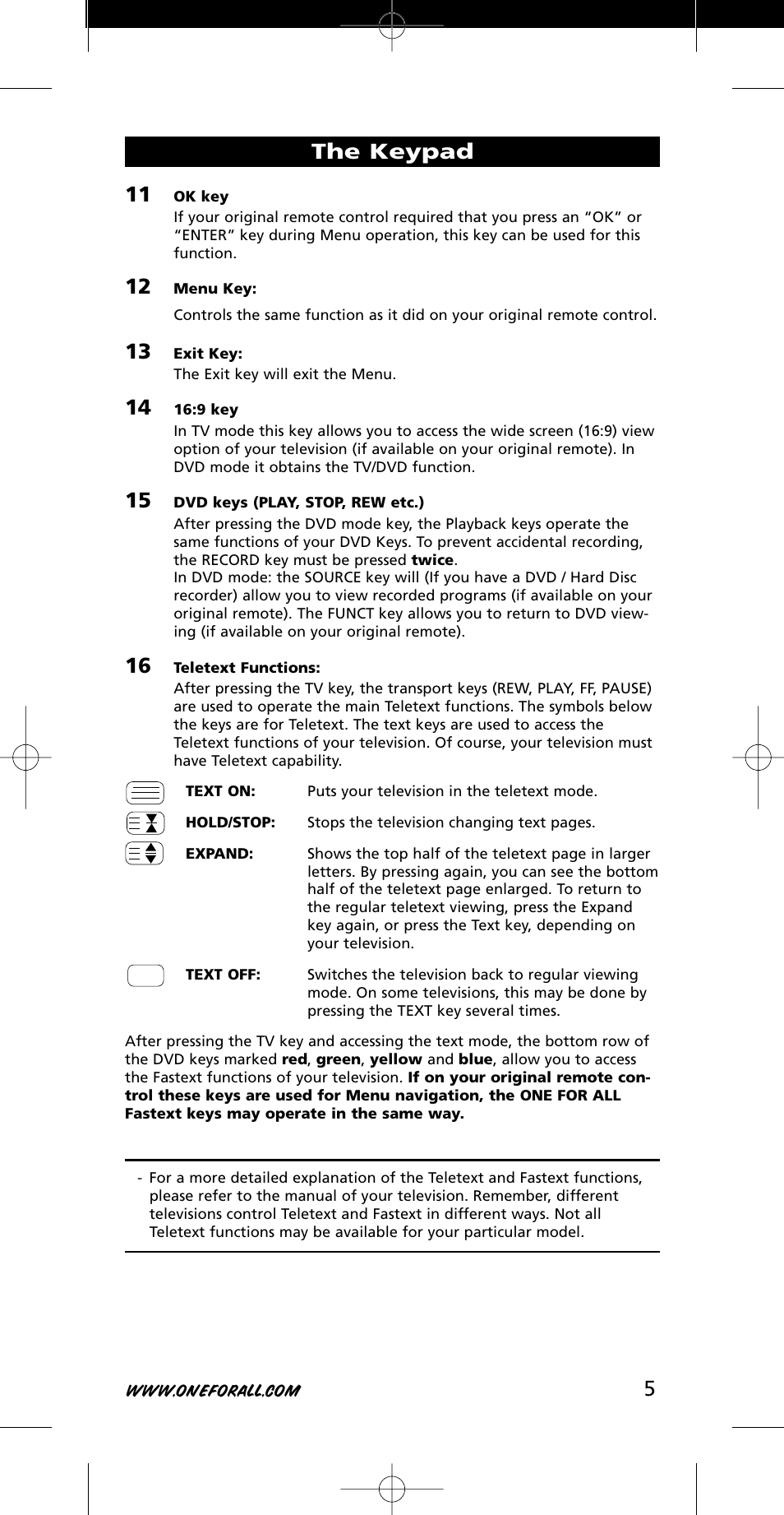 The keypad | One for All URC-7721 User Manual | Page 5 / 116