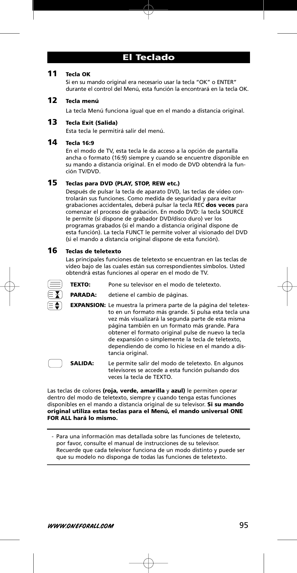 El teclado | One for All URC-7721 User Manual | Page 95 / 116