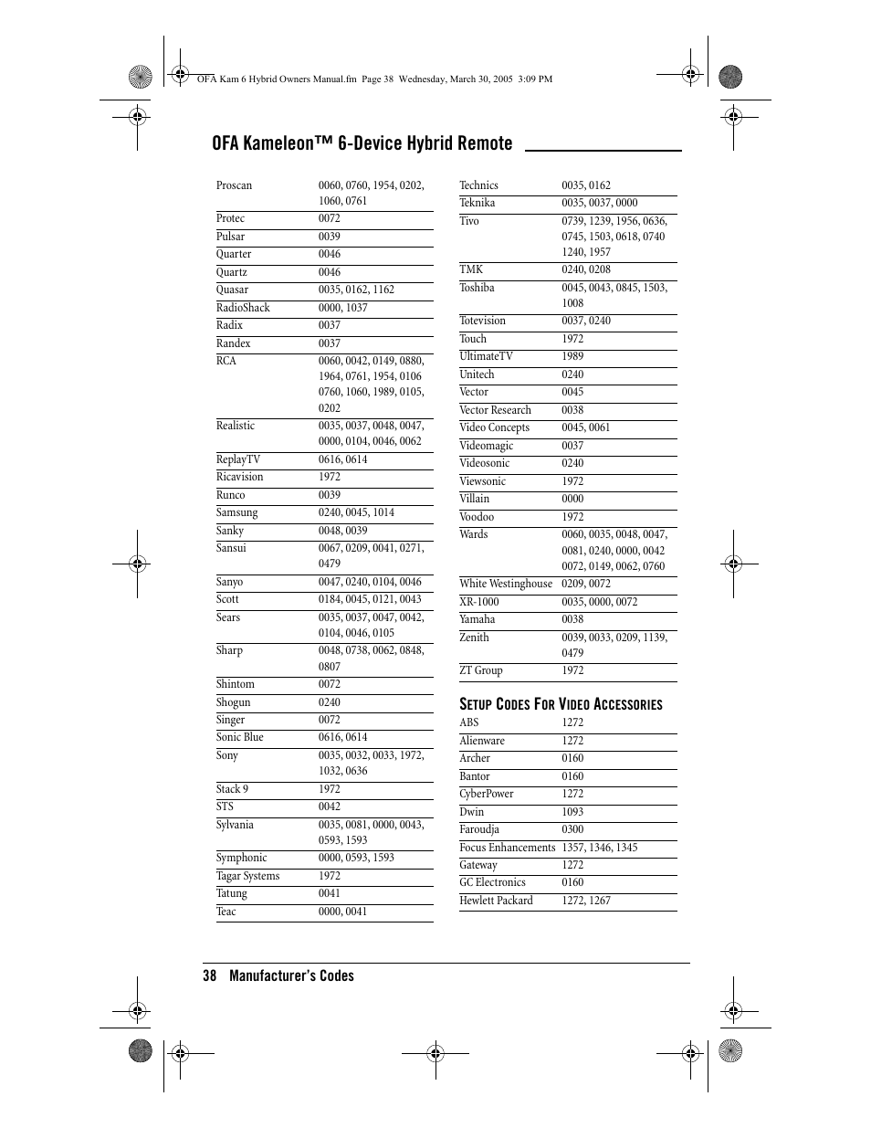 Ofa kameleon™ 6-device hybrid remote | One for All Kameleon URC-6690 User Manual | Page 40 / 44