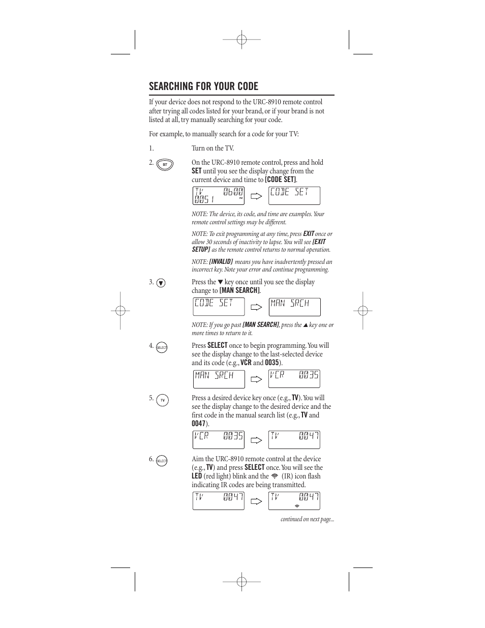 Searching for your code | One for All (URC-8910) User Manual | Page 14 / 77