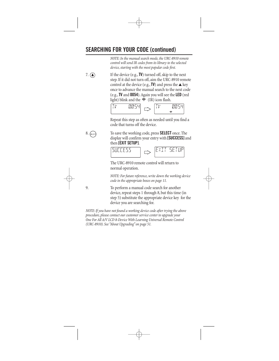 Searching for your code (continued) | One for All (URC-8910) User Manual | Page 15 / 77