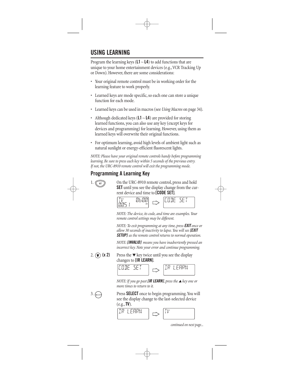 Using learning | One for All (URC-8910) User Manual | Page 16 / 77