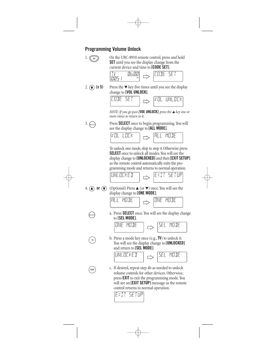 Programming volume unlock | One for All (URC-8910) User Manual | Page 20 / 77