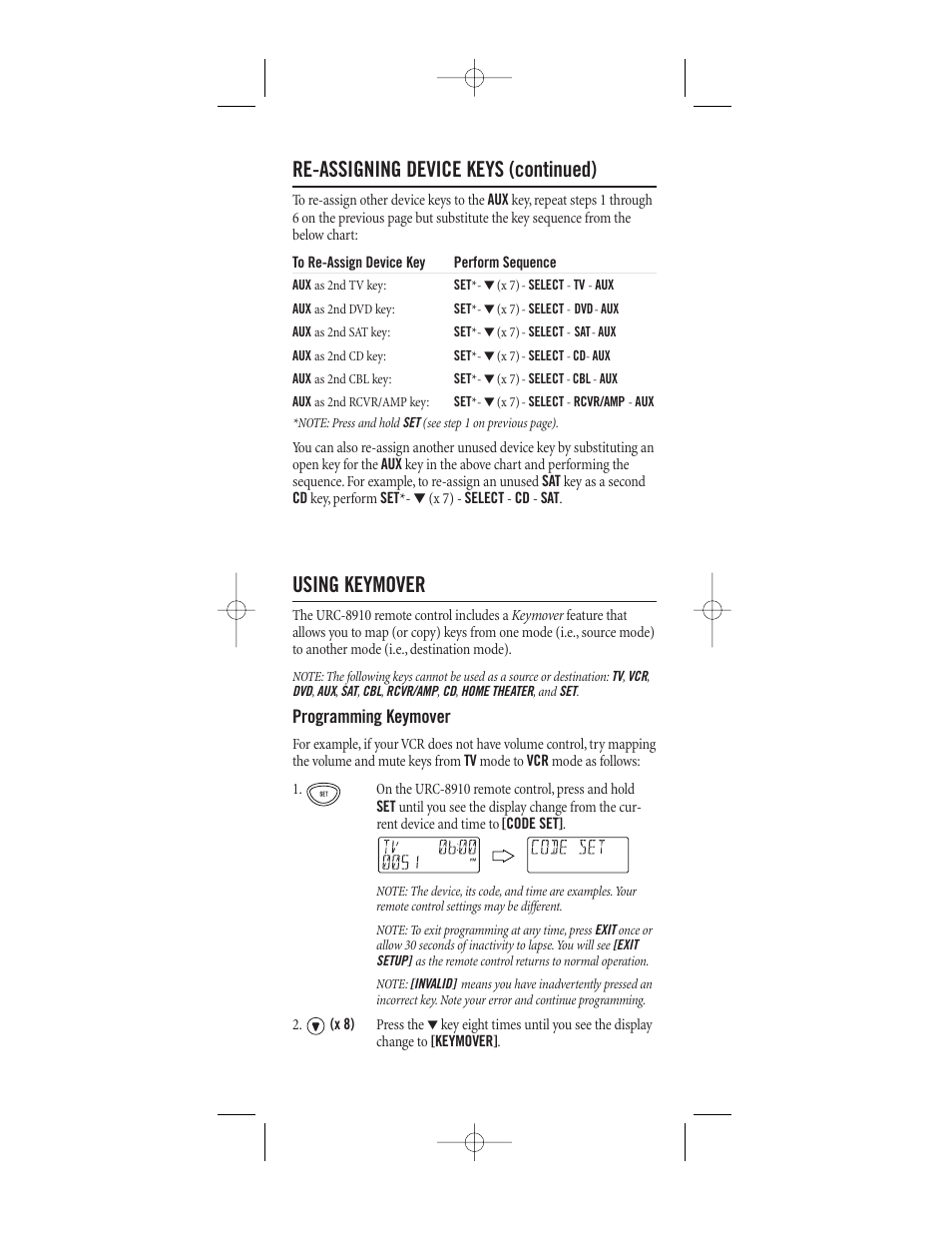 Re-assigning device keys (continued), Using keymover, Programming keymover | One for All (URC-8910) User Manual | Page 25 / 77