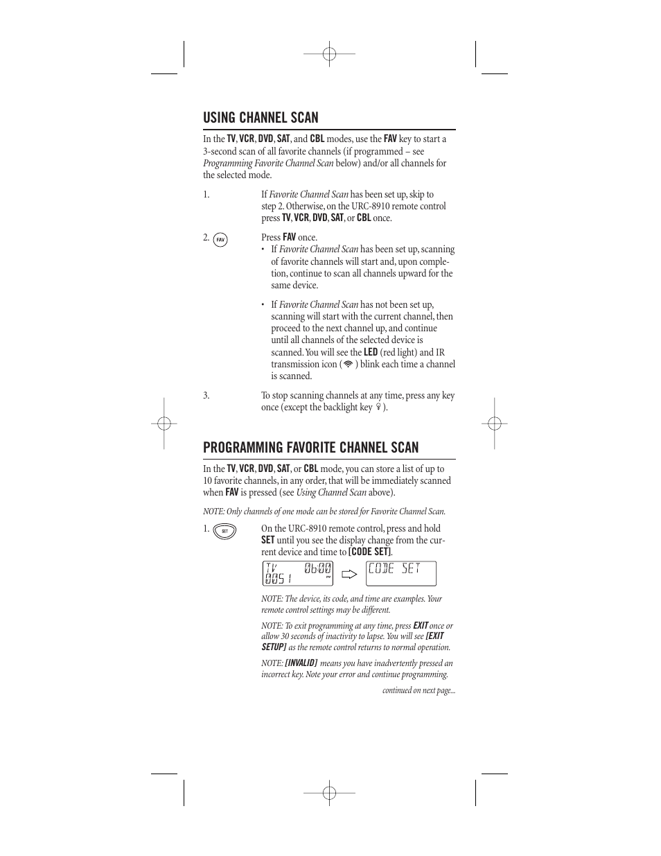 Using channel scan, Programming favorite channel scan | One for All (URC-8910) User Manual | Page 28 / 77