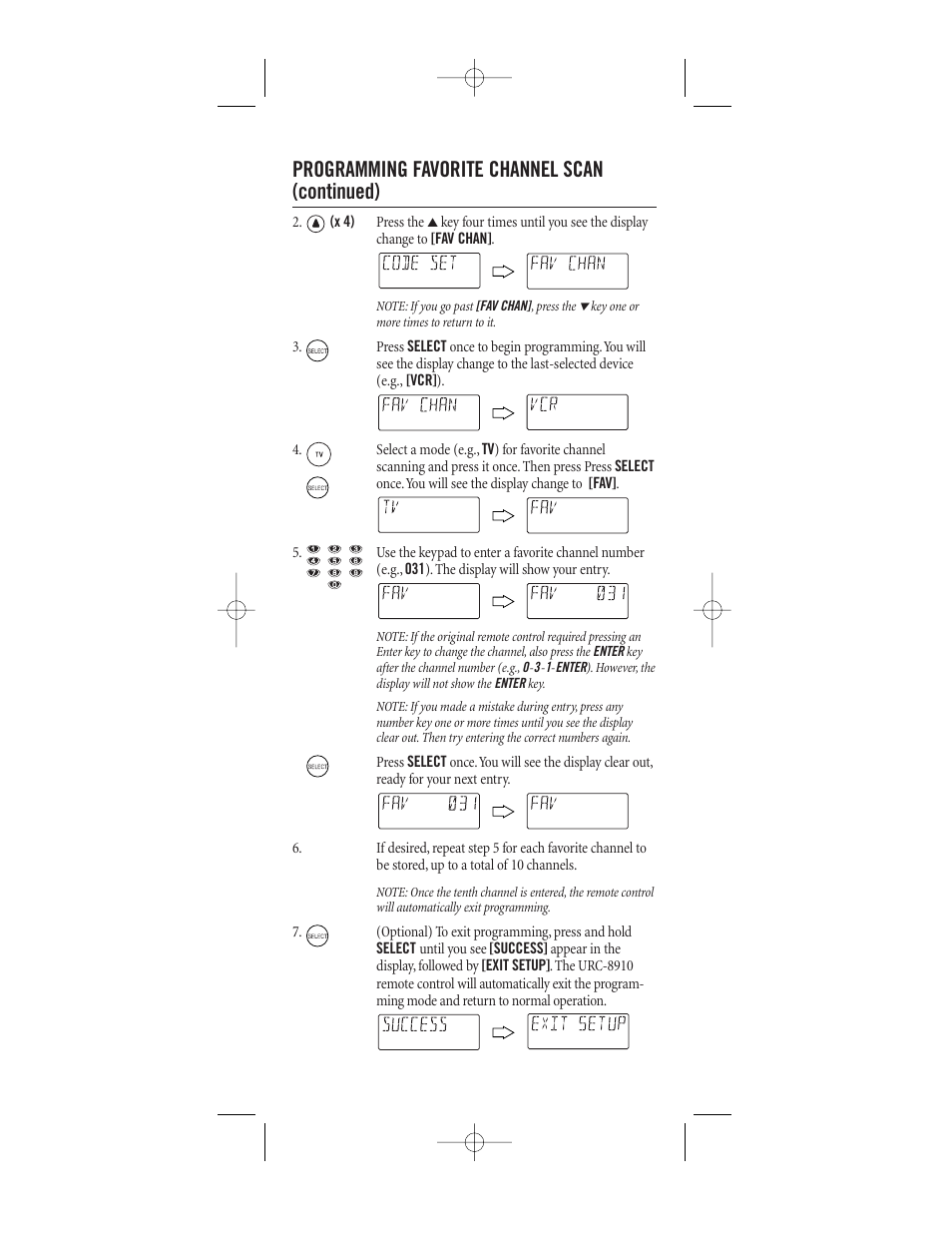 Programming favorite channel scan (continued) | One for All (URC-8910) User Manual | Page 29 / 77