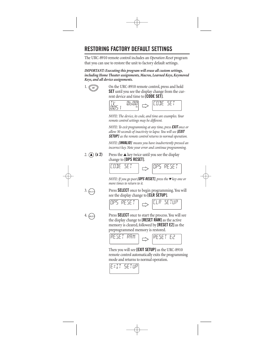 Restoring factory default settings | One for All (URC-8910) User Manual | Page 37 / 77