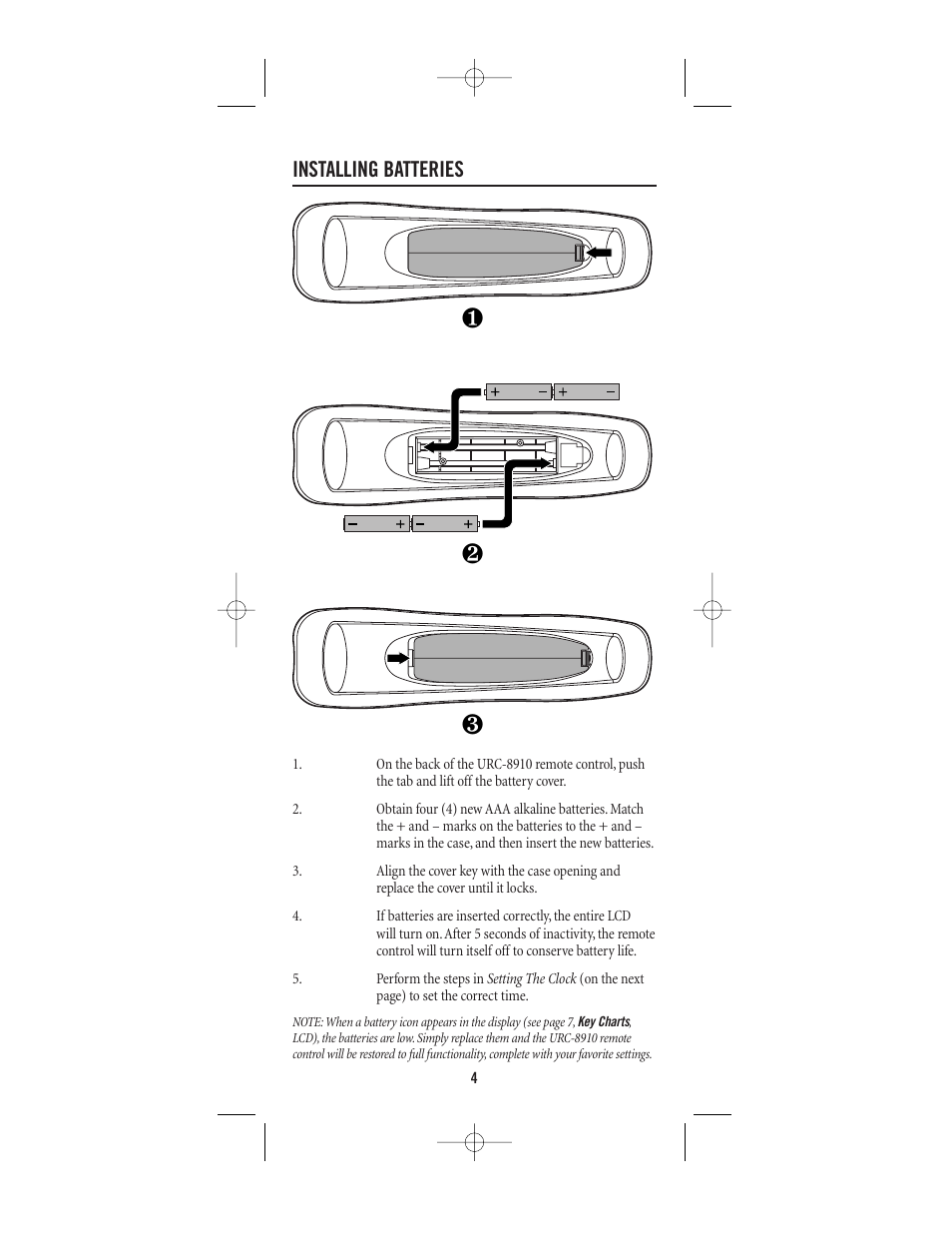 Installing batteries | One for All (URC-8910) User Manual | Page 4 / 77