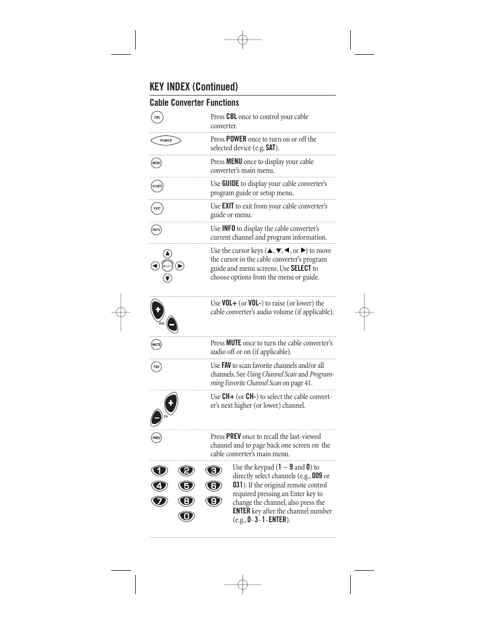 Key index (continued) | One for All (URC-8910) User Manual | Page 47 / 77