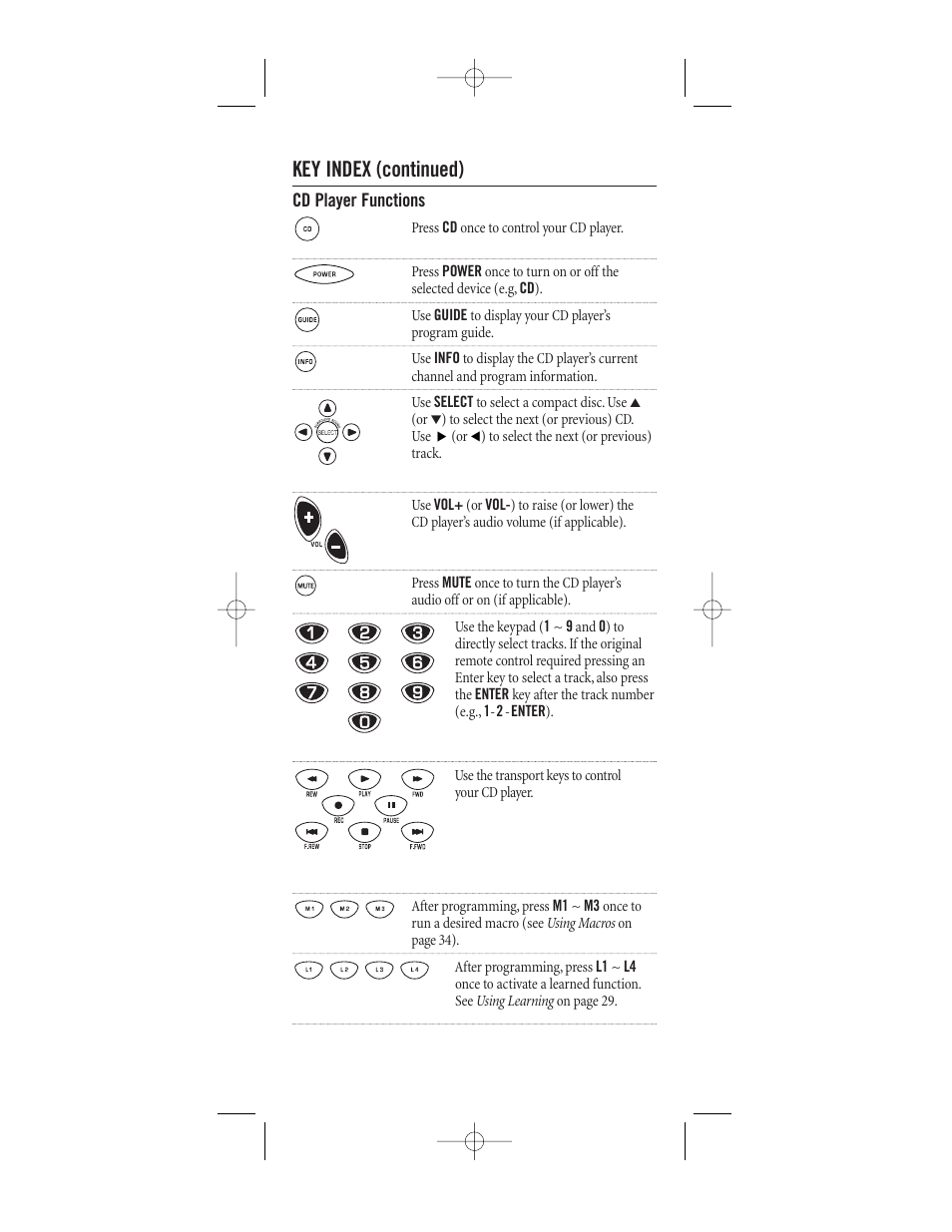 Key index (continued) | One for All (URC-8910) User Manual | Page 49 / 77