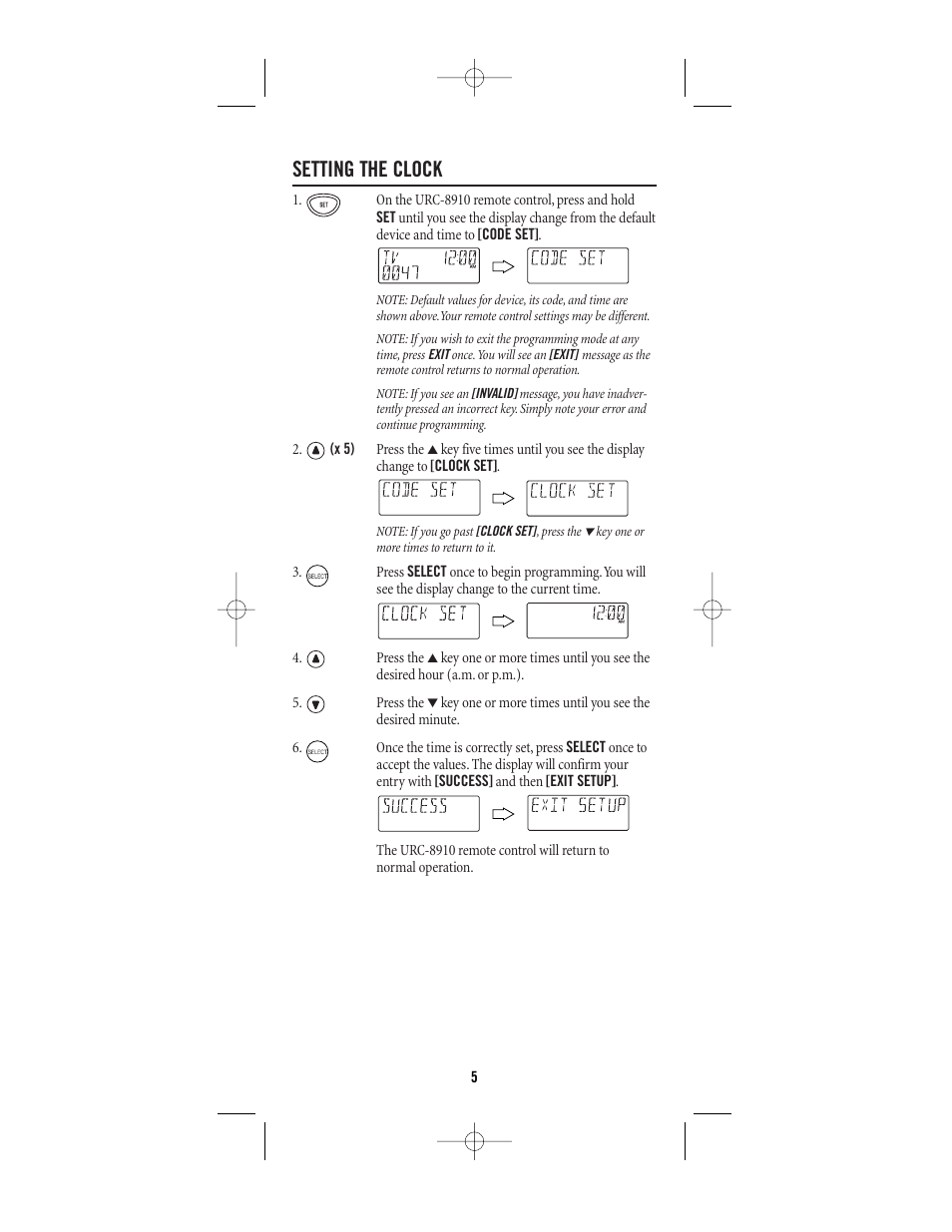 Setting the clock | One for All (URC-8910) User Manual | Page 5 / 77