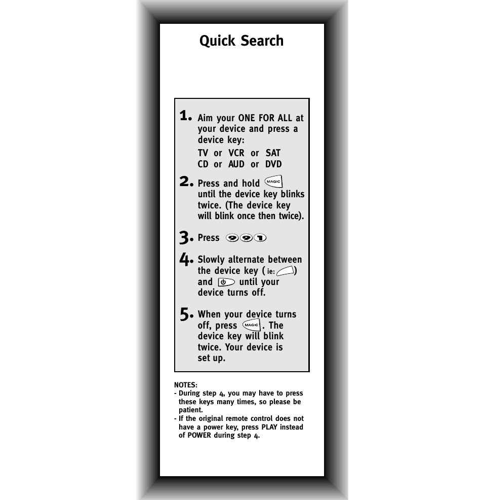 Quick search | One for All URC-7560 User Manual | Page 5 / 40