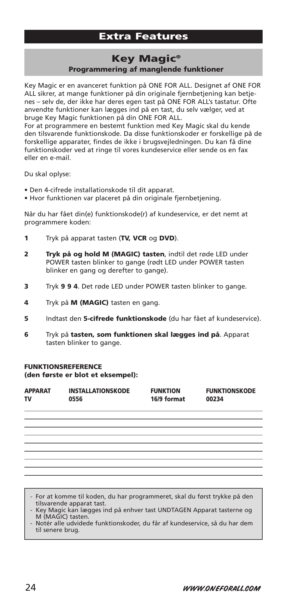 Key magic, Extra features | One for All URC-7955 User Manual | Page 24 / 144