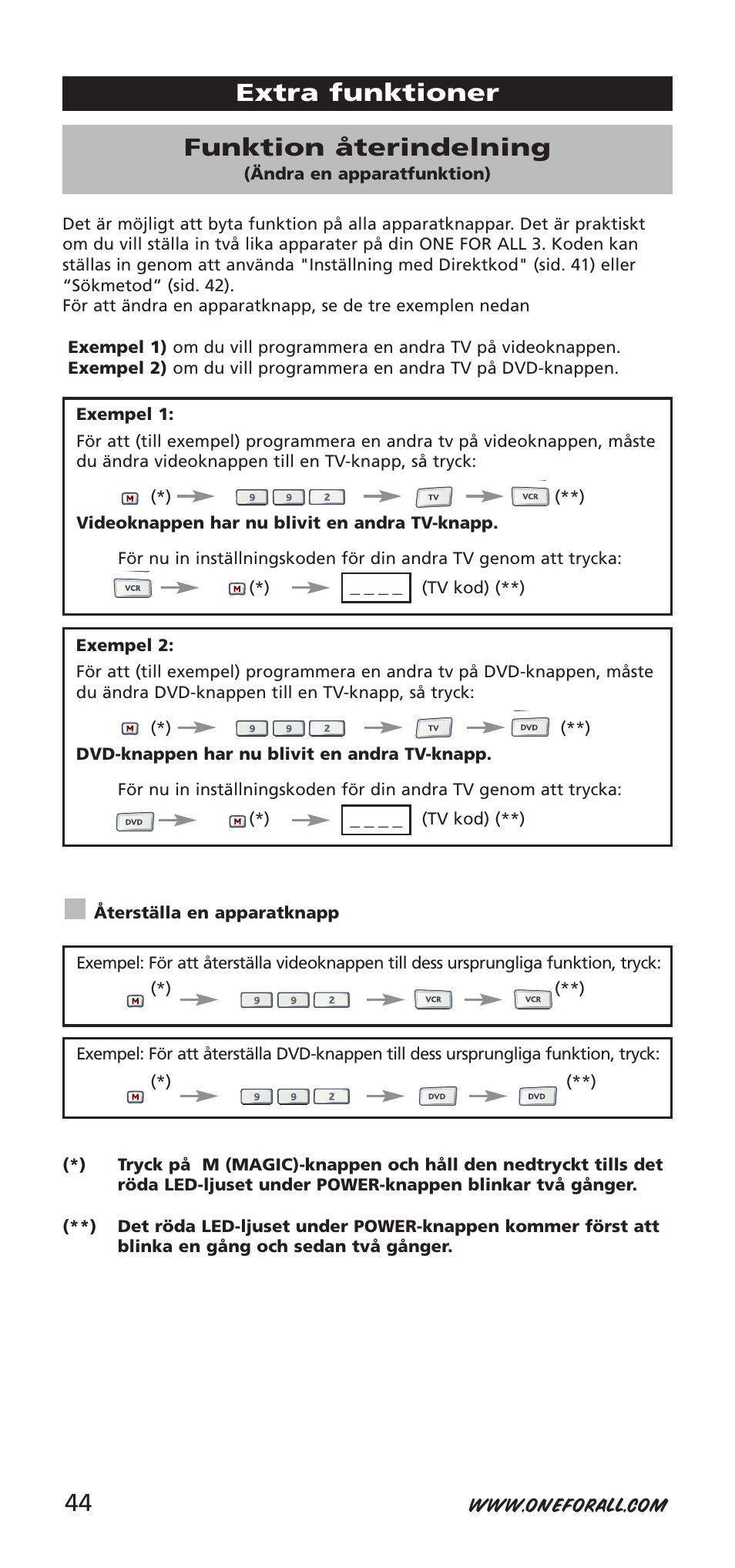 Extra funktioner funktion återindelning | One for All URC-7955 User Manual | Page 44 / 144