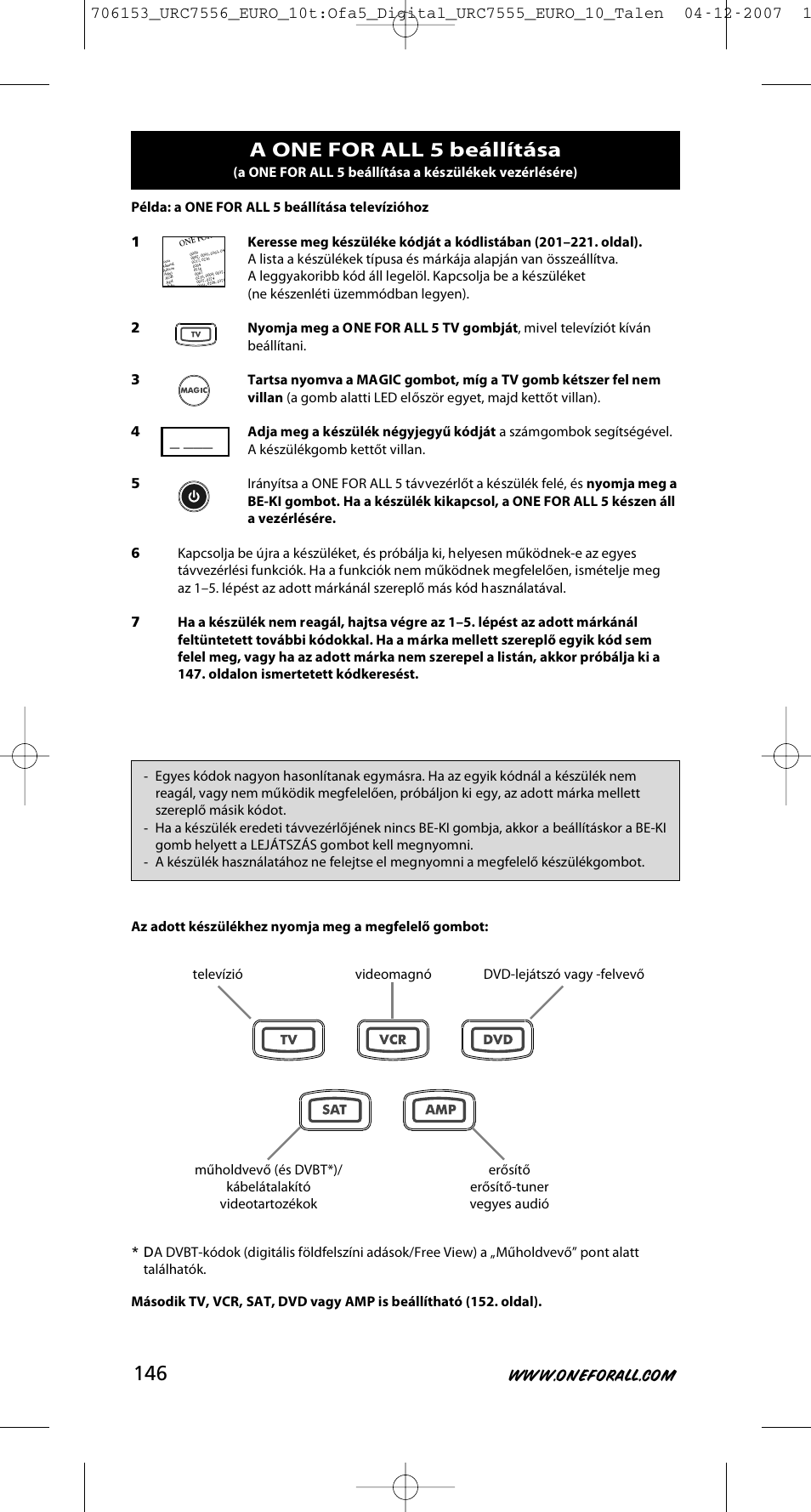 A one for all 5 beállítása | One for All URC-7556 User Manual | Page 147 / 224