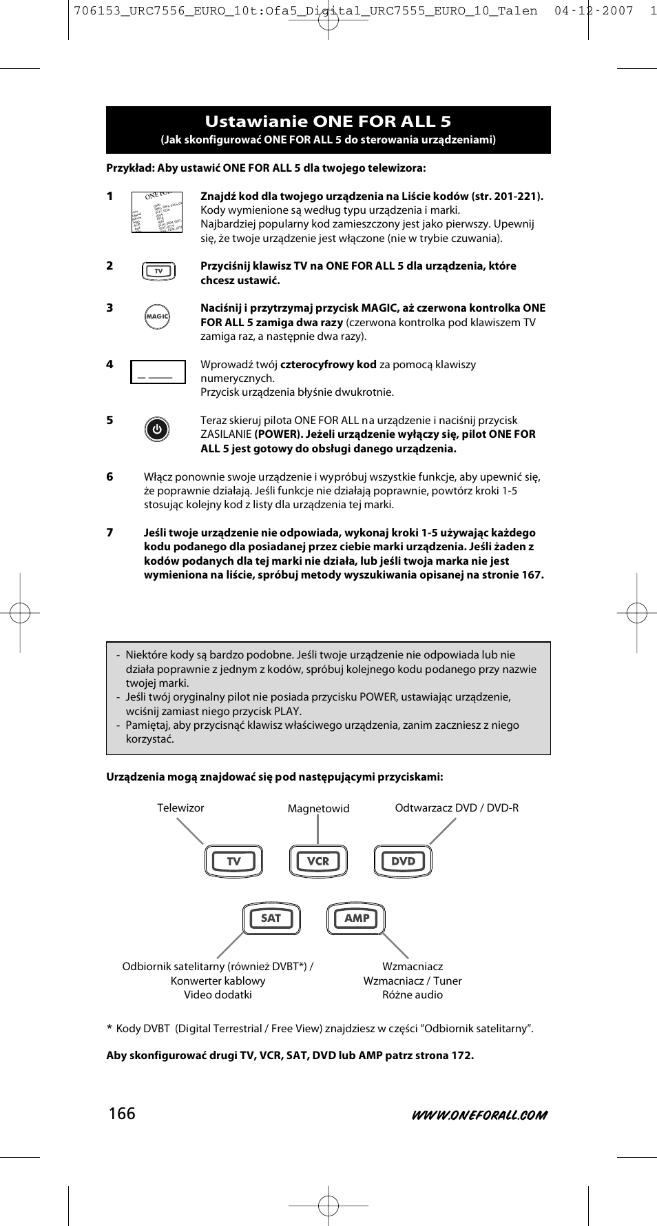 Ustawianie one for all 5 | One for All URC-7556 User Manual | Page 167 / 224