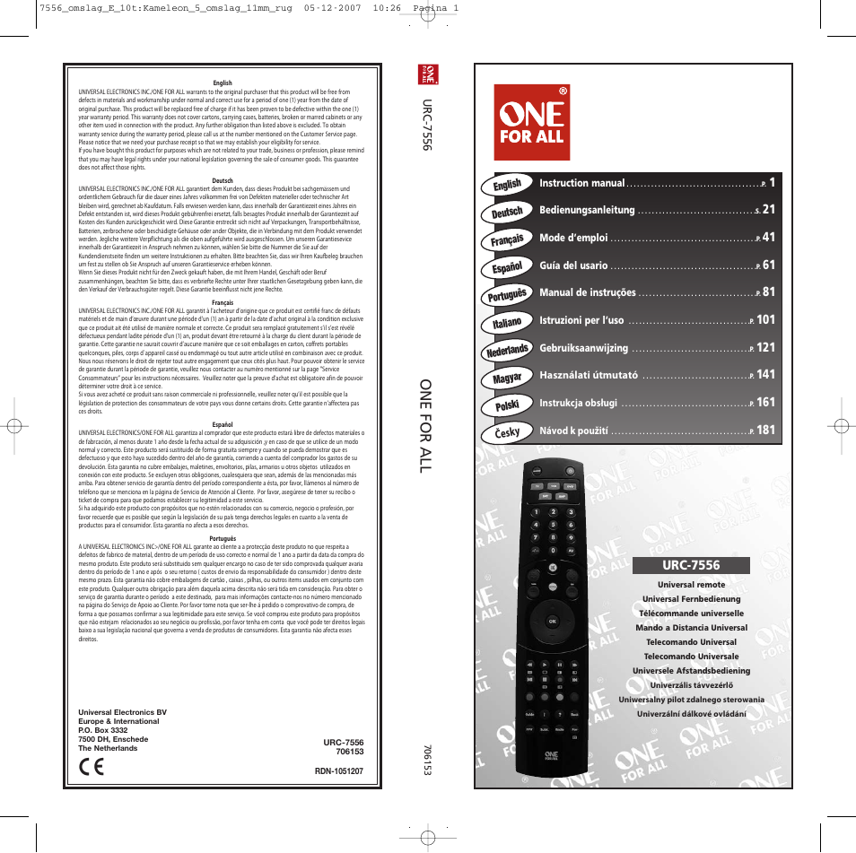 Urc-7556 | One for All URC-7556 User Manual | Page 224 / 224