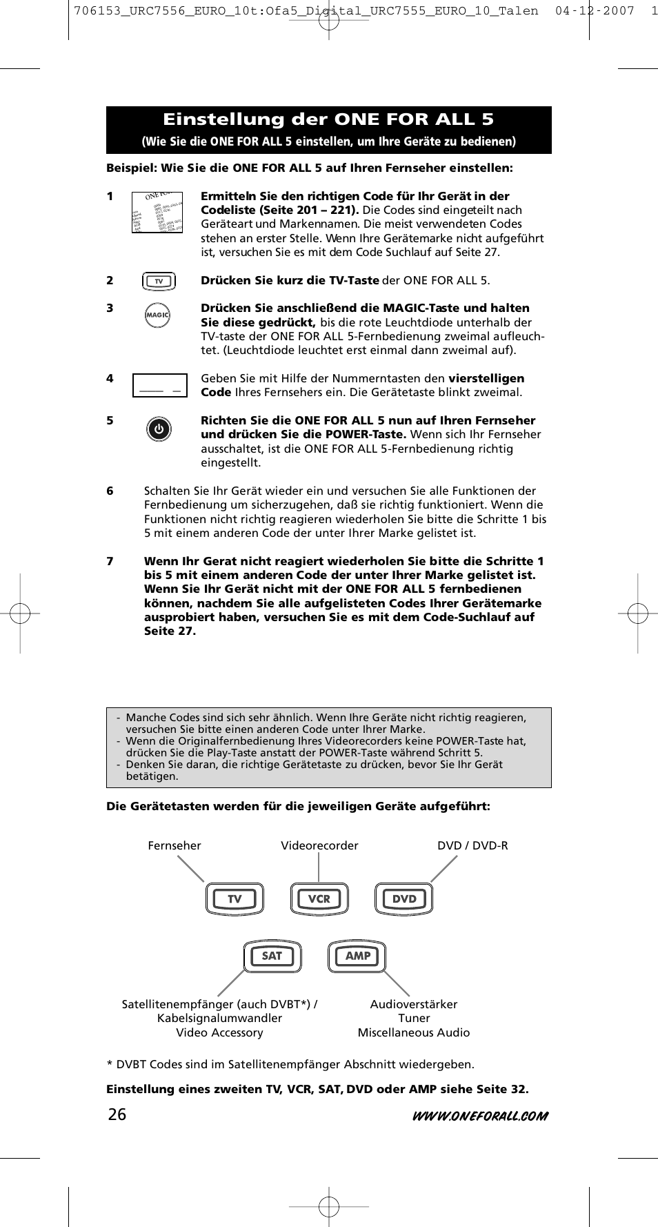 Einstellung der one for all 5 | One for All URC-7556 User Manual | Page 27 / 224