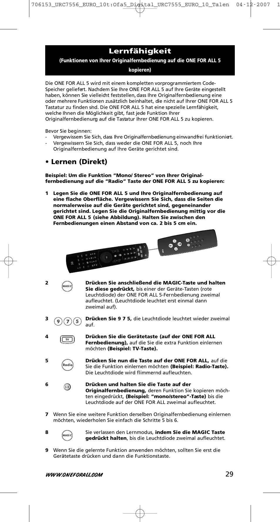 Lernen (direkt), Lernfähigkeit | One for All URC-7556 User Manual | Page 30 / 224