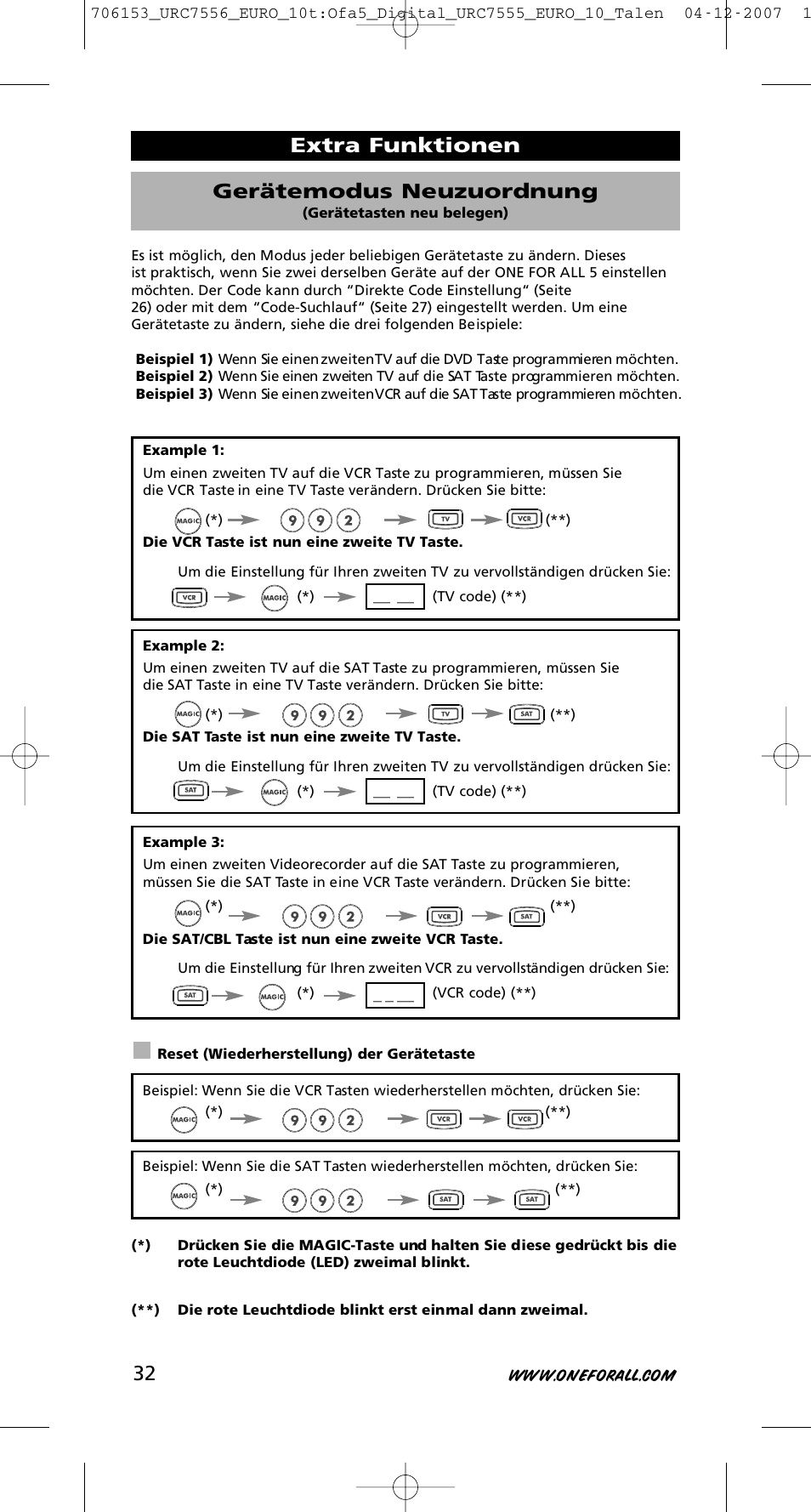 Extra funktionen gerätemodus neuzuordnung | One for All URC-7556 User Manual | Page 33 / 224