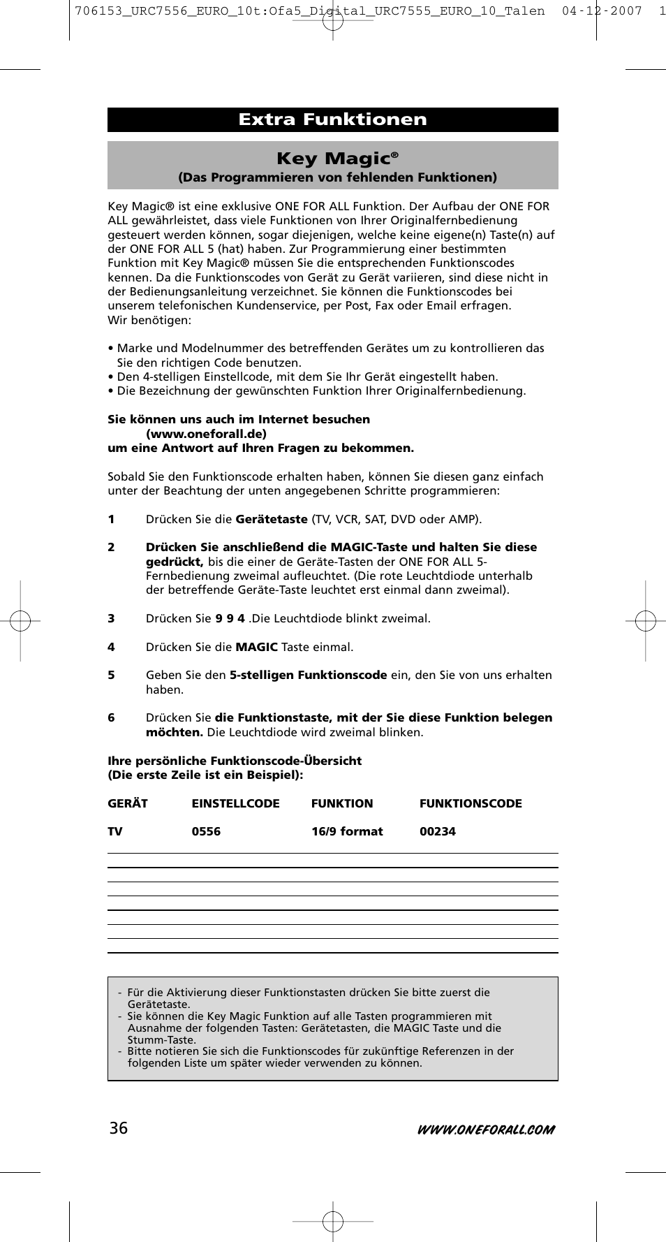 Key magic, Extra funktionen | One for All URC-7556 User Manual | Page 37 / 224