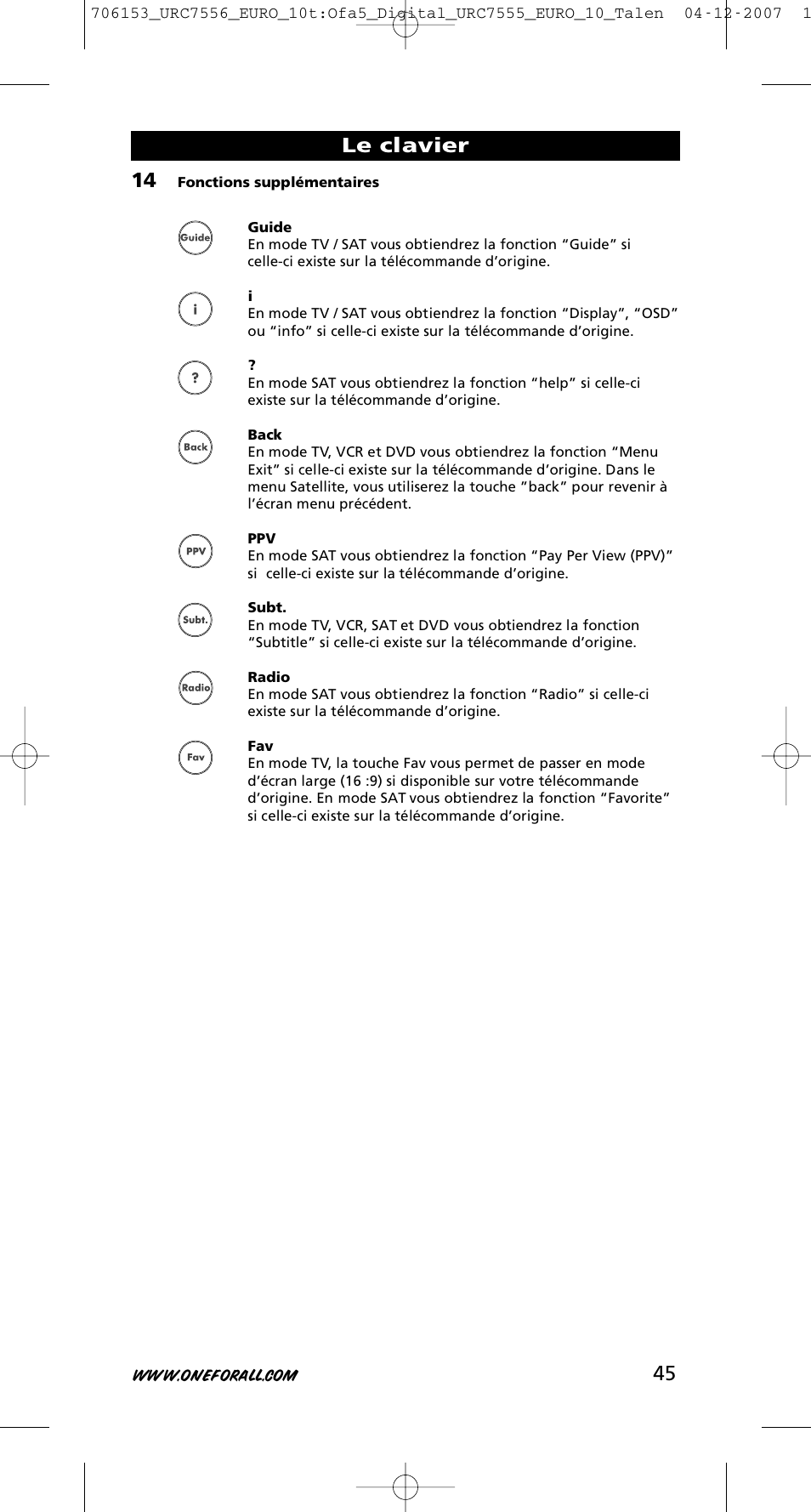 Le clavier | One for All URC-7556 User Manual | Page 46 / 224