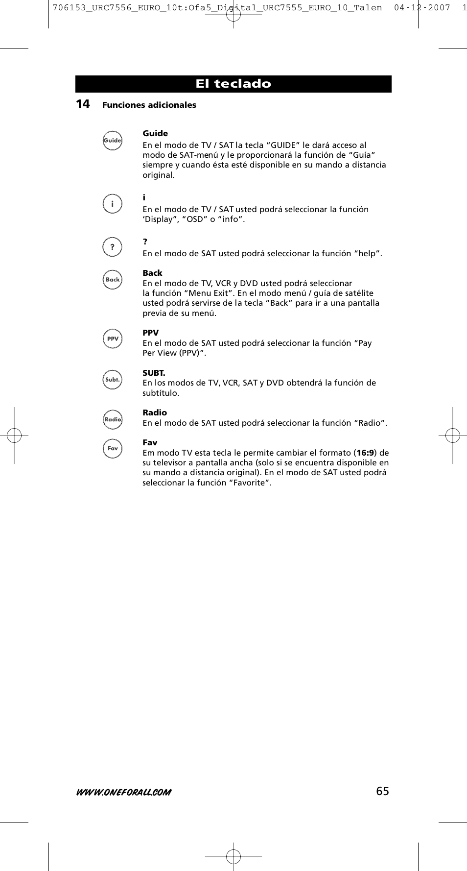 El teclado | One for All URC-7556 User Manual | Page 66 / 224