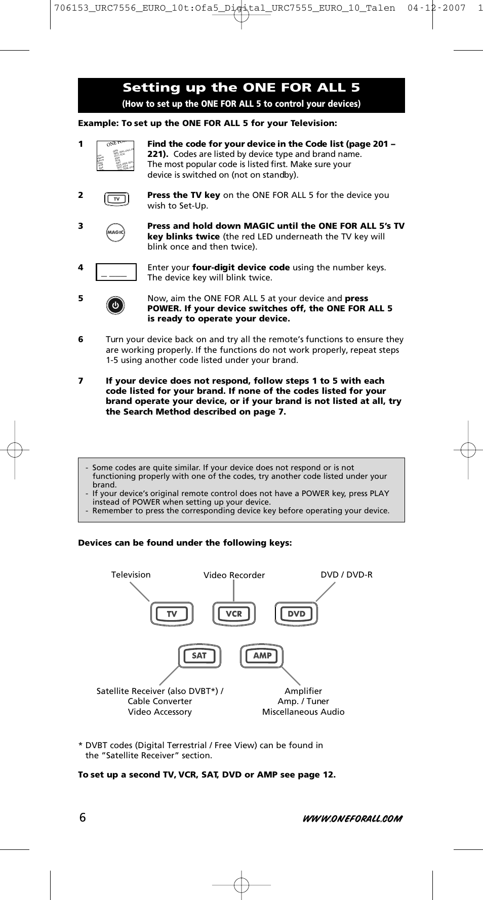 Setting up the one for all 5 | One for All URC-7556 User Manual | Page 7 / 224