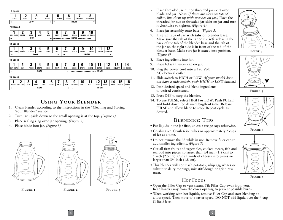 Blending tips, Using your blender, Hot foods | Oster 133093-005-000 User Manual | Page 3 / 10
