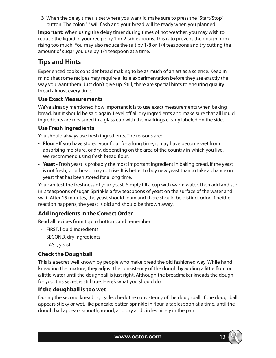 Tips and hints | Oster EXPRESSBAKE CKSTBRTW20 User Manual | Page 13 / 80