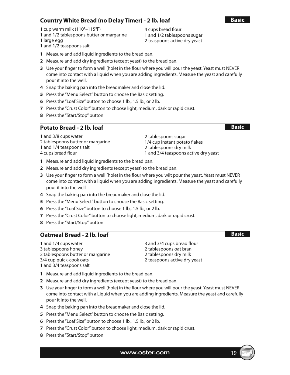 Oster EXPRESSBAKE CKSTBRTW20 User Manual | Page 19 / 80