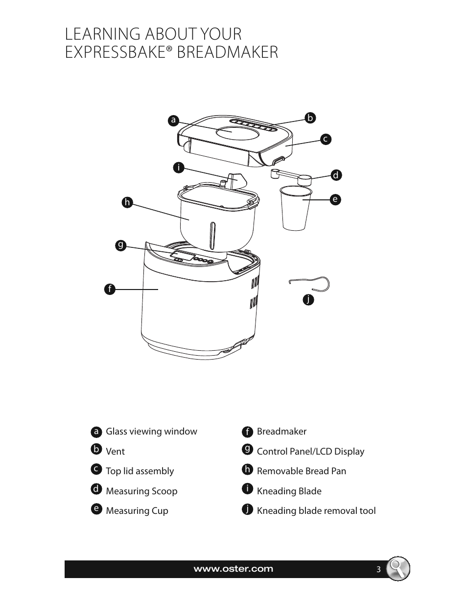 Learning about your expressbake® breadmaker | Oster EXPRESSBAKE CKSTBRTW20 User Manual | Page 3 / 80