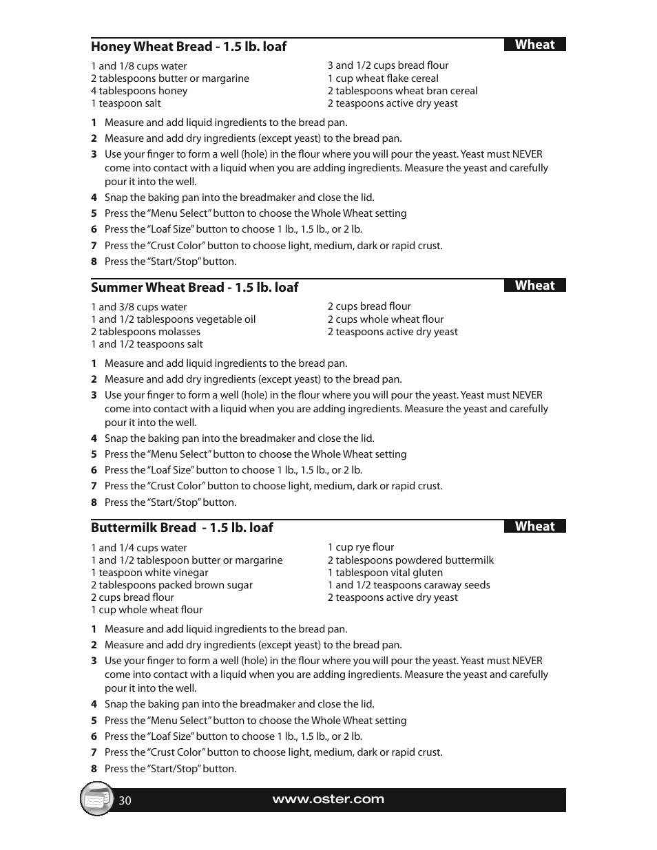 Oster EXPRESSBAKE CKSTBRTW20 User Manual | Page 30 / 80