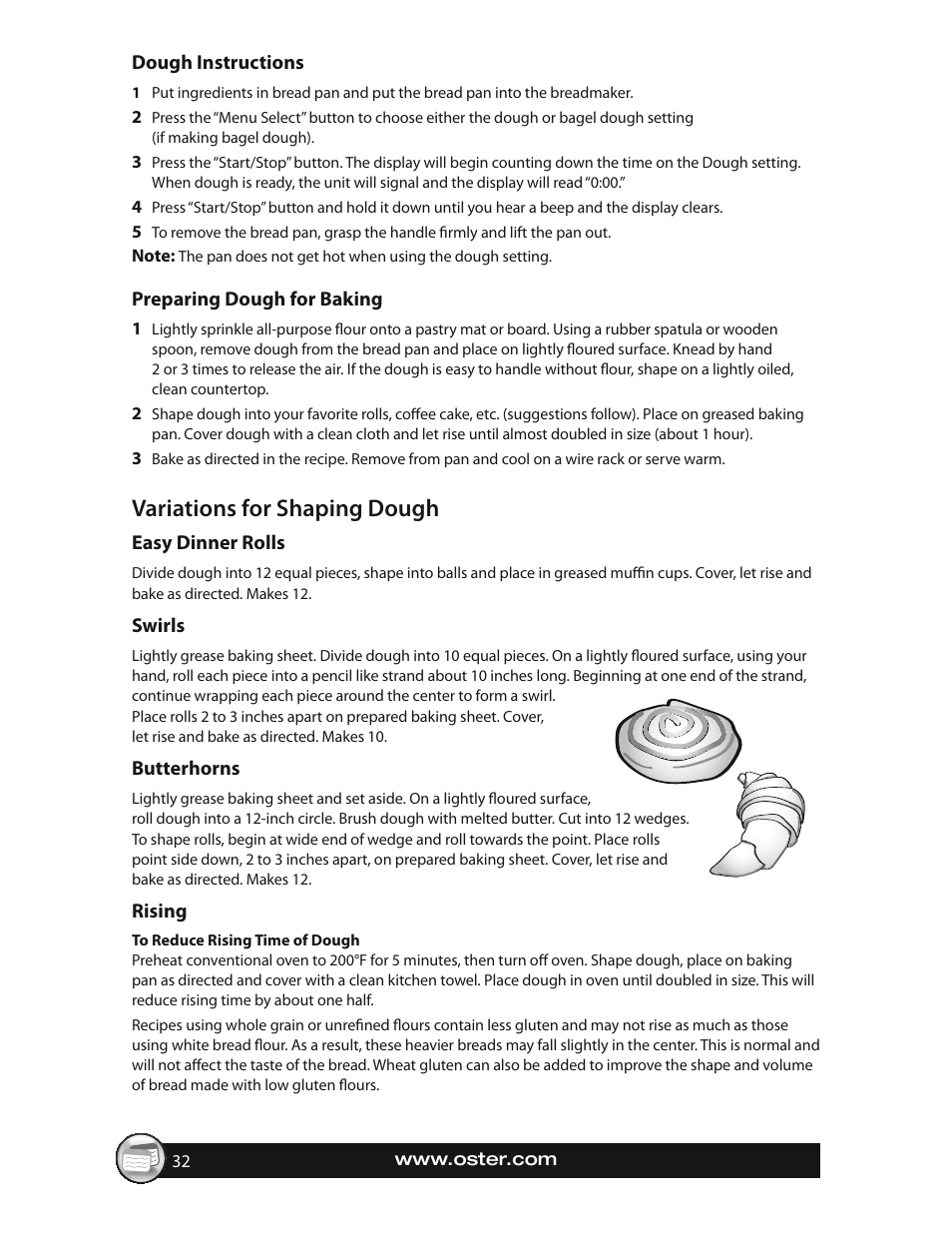 Variations for shaping dough | Oster EXPRESSBAKE CKSTBRTW20 User Manual | Page 32 / 80