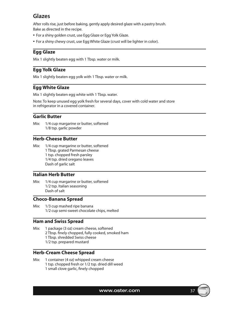 Glazes | Oster EXPRESSBAKE CKSTBRTW20 User Manual | Page 37 / 80