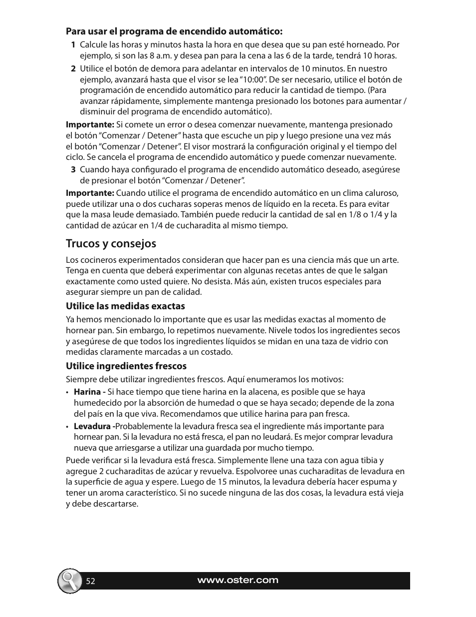 Trucos y consejos | Oster EXPRESSBAKE CKSTBRTW20 User Manual | Page 52 / 80