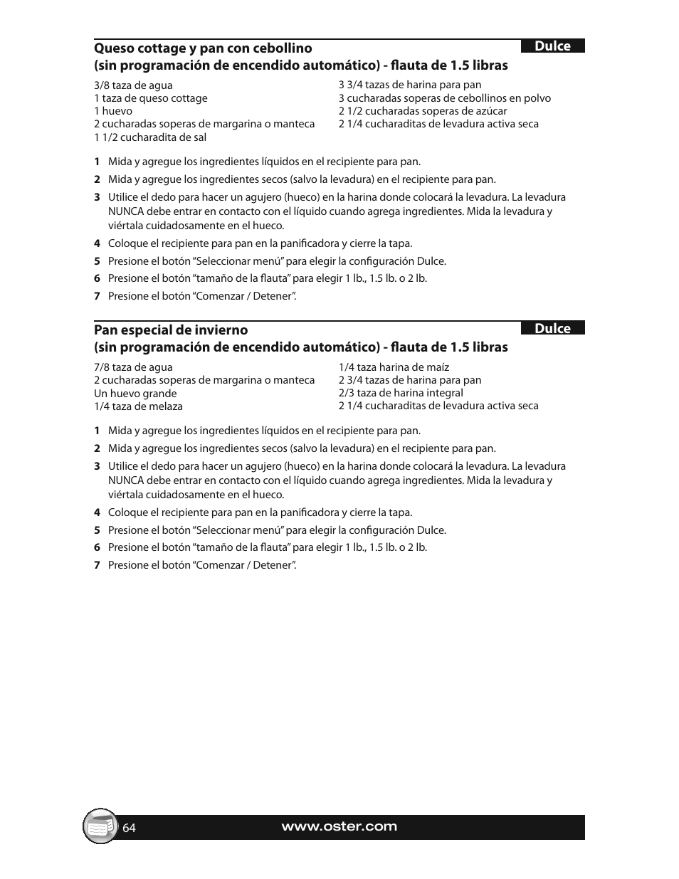 Oster EXPRESSBAKE CKSTBRTW20 User Manual | Page 64 / 80