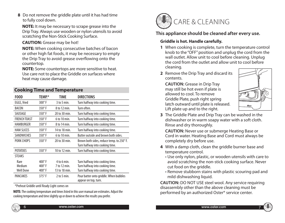 Care & cleaning | Oster CKSTGRRM25 User Manual | Page 4 / 10