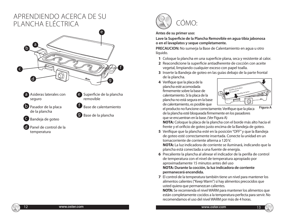 Aprendiendo acerca de su plancha eléctrica, Cómo | Oster CKSTGRRM25 User Manual | Page 7 / 10