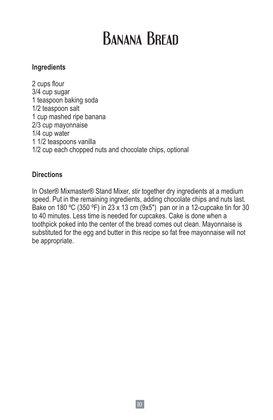 Banana bread | Oster MIXMASTER 2700 User Manual | Page 11 / 66