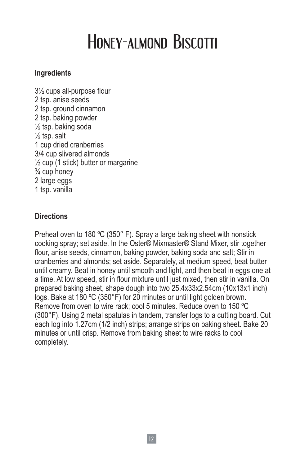 Honey-almond biscotti | Oster MIXMASTER 2700 User Manual | Page 13 / 66