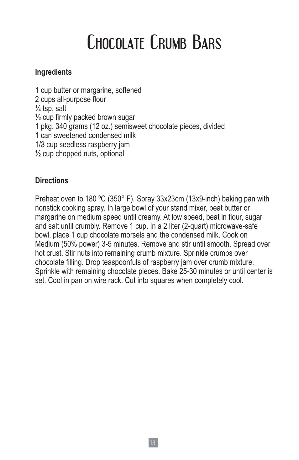 Chocolate crumb bars | Oster MIXMASTER 2700 User Manual | Page 14 / 66