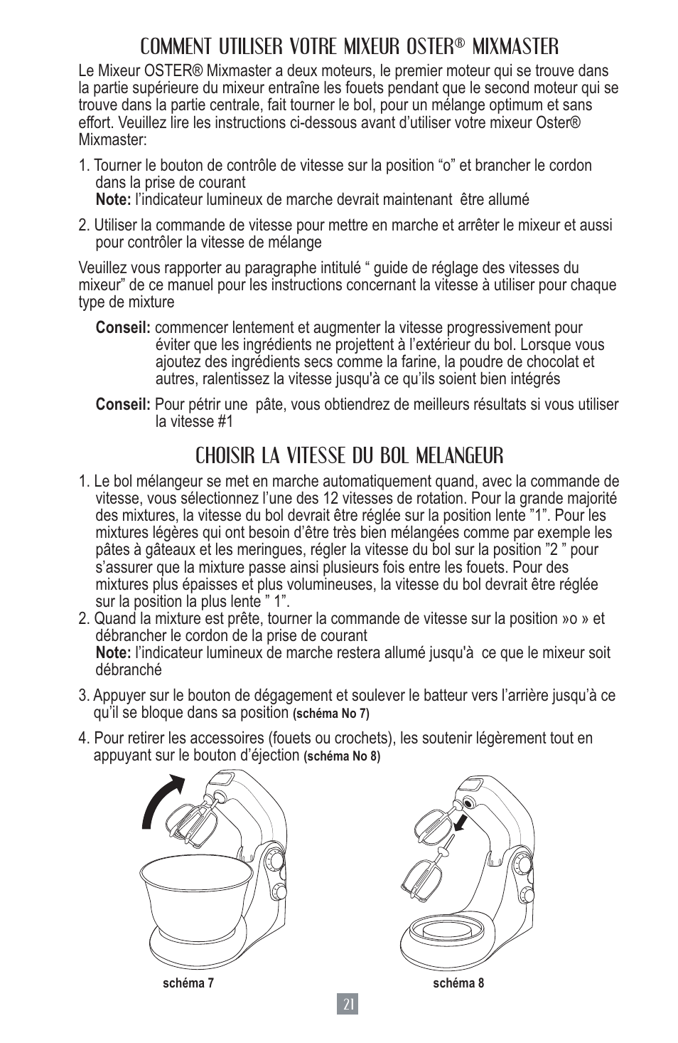 Comment utiliser votre mixeur oster® mixmaster, Choisir la vitesse du bol melangeur | Oster MIXMASTER 2700 User Manual | Page 22 / 66