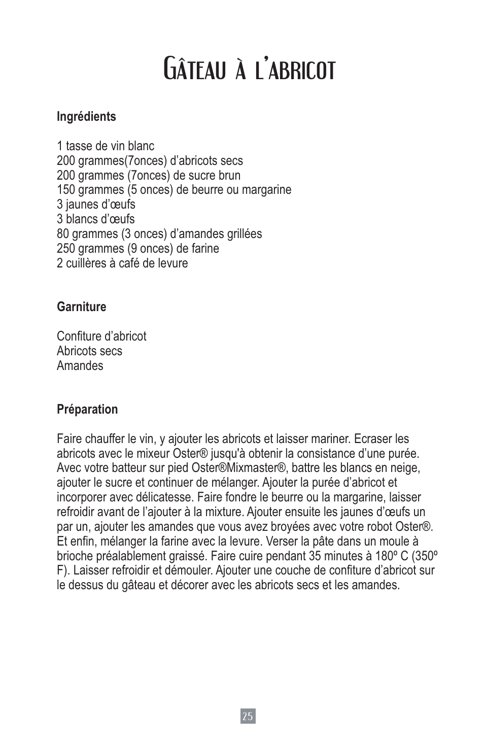Gâteau à l’abricot | Oster MIXMASTER 2700 User Manual | Page 26 / 66