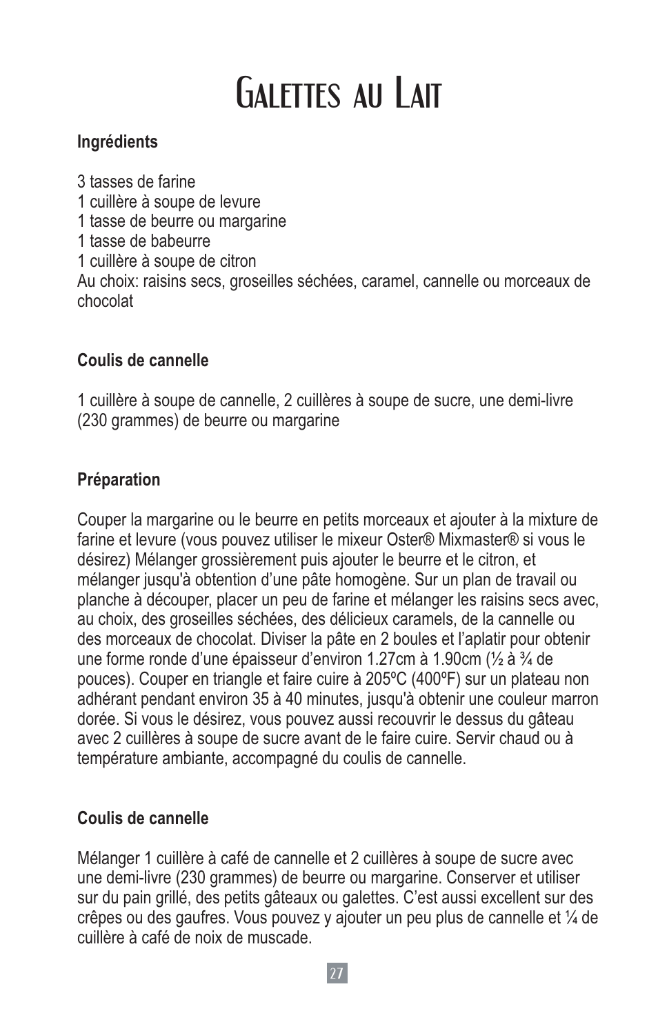 Galettes au lait | Oster MIXMASTER 2700 User Manual | Page 28 / 66