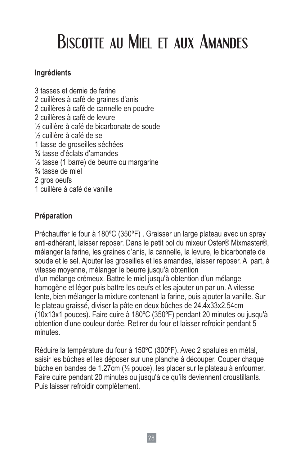 Biscotte au miel et aux amandes | Oster MIXMASTER 2700 User Manual | Page 29 / 66