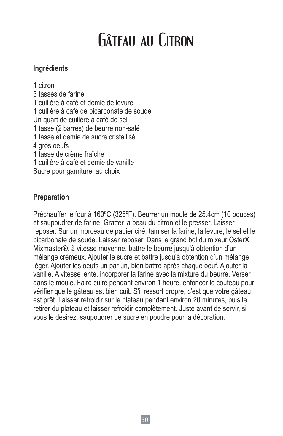 Gâteau au citron | Oster MIXMASTER 2700 User Manual | Page 31 / 66