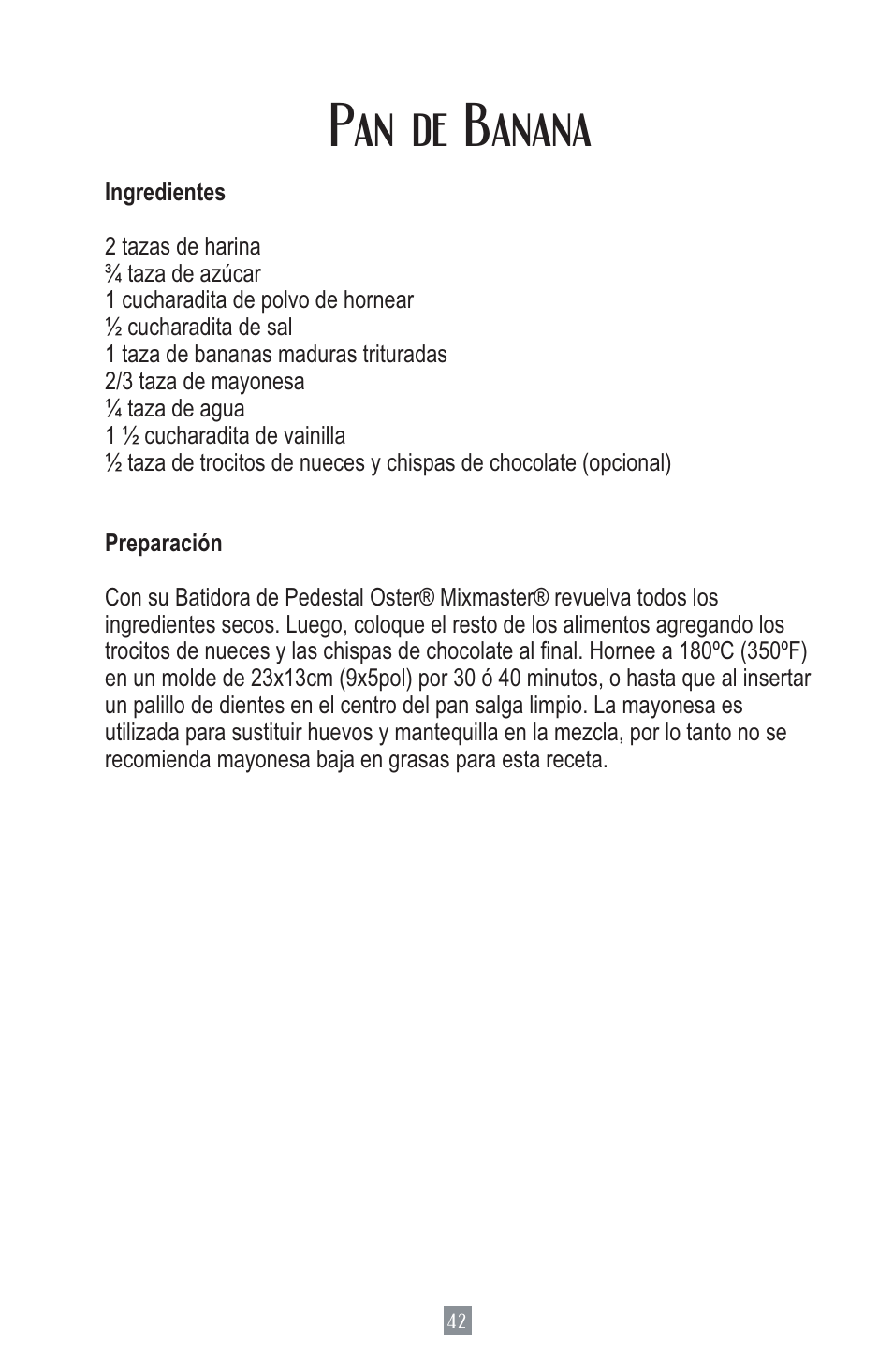 Pan de banana | Oster MIXMASTER 2700 User Manual | Page 43 / 66